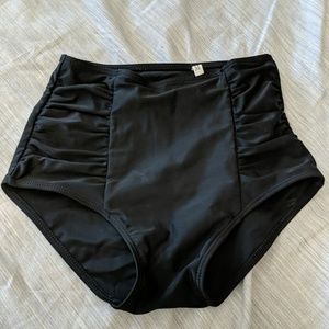 Black high-waisted ruched bikini bottom